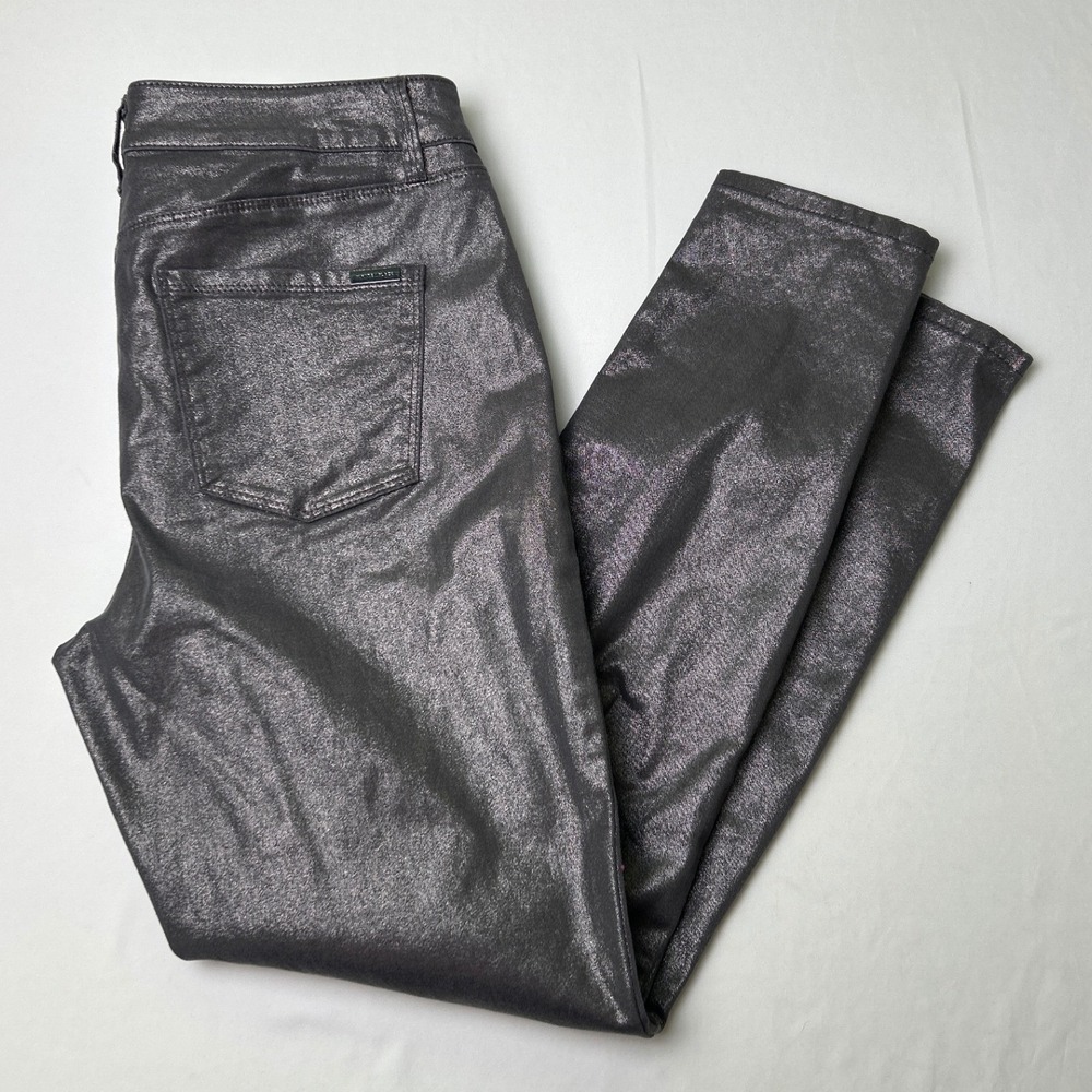 White House Black Market Womens Metallic Coated Skinny Ankle Jeans 6 Gunmetal
